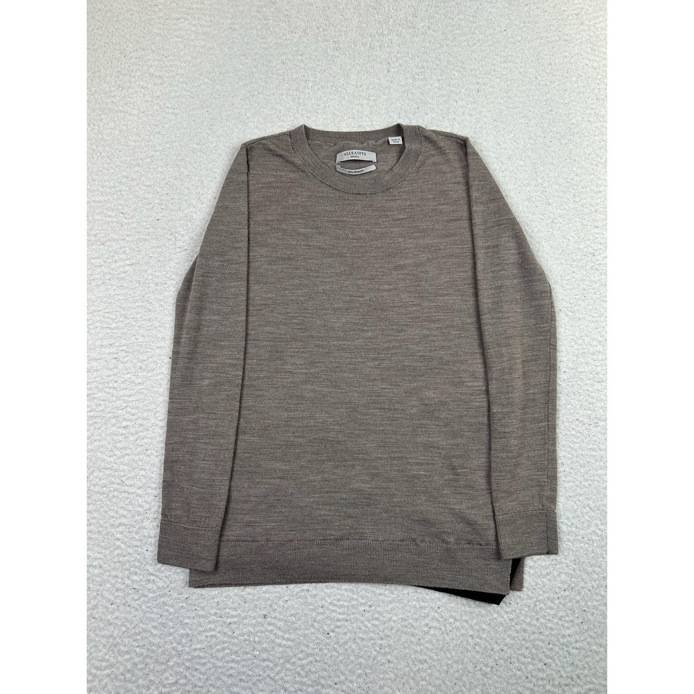 AllSaints Sweater Womens Small Taupe Merino Wool Layered Hem Long Sleeve Knit